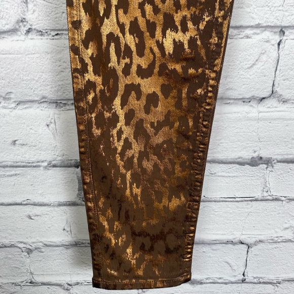 7 For All Mankind Metallic Gold & Brown Animal Print Leopard Skinny Jeans size 6 - Picture 4 of 16
